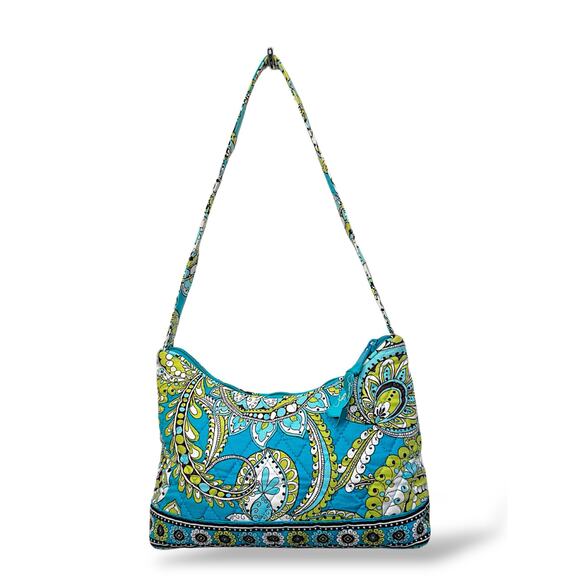 Vera Bradley Molly Hobo Bag Retired Peacock Blue Green Quilted Cotton - Picture 2 of 10